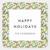 ミニマルフェスティバルクリスマスパターンの挨拶 スクエアシール (正面)