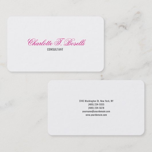 ミニマルフェミニンスのエレガント手書きプロフェッショナル 名刺 (正面/裏面)