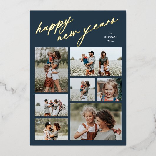 ミニマルフォトコラージュ7枚お正月おめでとう 箔シーズンカード (正面)