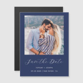 ミニマルフォトスクリプト ネイビーブルー マグネット招待状 (正面/裏面)