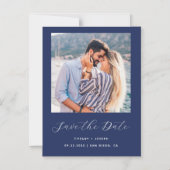 ミニマルフォトスクリプト ネイビーブルー マグネット招待状 (正面)