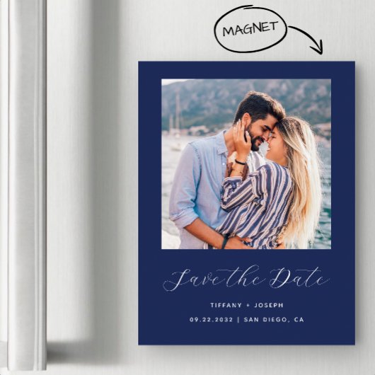 ミニマルフォトスクリプト ネイビーブルー マグネット招待状