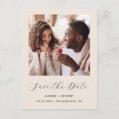 ミニマルフォトベージュQRコード・セーブ・ザ・デート 案内ポストカード (正面)