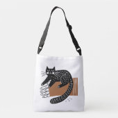 ミニマルフォークアートブラックキャット片手に座る クロスボディバッグ (裏面)
