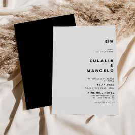 ミニマルフォーマルイニシャルブラックボダ結婚ズ 招待状