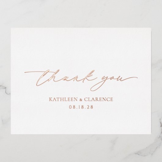 ミニマルフォーマルクラシック結婚サンキューカード 箔招待状ポストカード (正面)