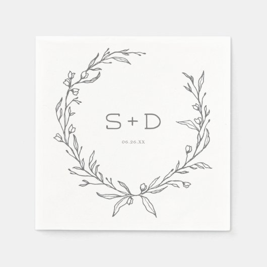 ミニマルフォーマルス結婚モノグラムのカクテル スタンダードカクテルナプキン (正面)