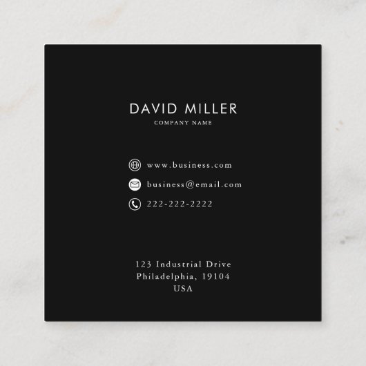 ミニマルフォーマルリストの白黒名刺 スクエア名刺 (裏面)