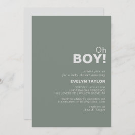 ミニマルフォーマルリストグリーンOh男の子ベビーシャワー 招待状