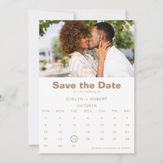 ミニマルフォーマルリストフォトブラウン日付を保存 招待状 (正面)