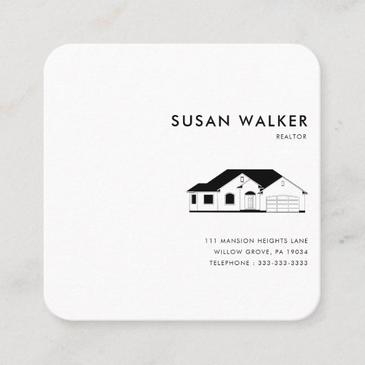 ミニマルフォーマルリストブラック&ホワイト不動産仲介業者 スクエア名刺 (正面)