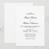 ミニマルフォーマルリストロマンチック結婚ブラックスクリプト 招待状 (正面/裏面)