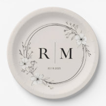 ミニマルフラワーモノグラムペーパープレート エレガント
