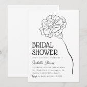 ミニマルフラワーラインアートの結婚前お茶会 招待状 (正面/裏面)