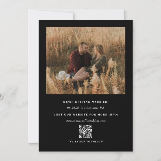 ミニマルフレーム写真QRウェブサイトウェディング セーブザデート (裏面)