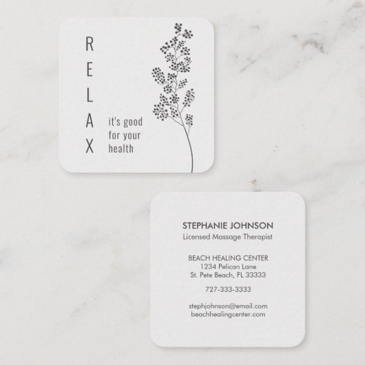 ミニマルフローラやる気を起こさせることわざヒーラー スクエア名刺 (正面/裏面)
