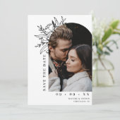 ミニマルフローラアーチフォトブラック&ホワイト結婚ズ セーブザデート (スタンド正面)