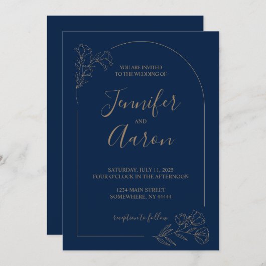 ミニマルフローラアーチ結婚式招待状 招待状 (正面/裏面)