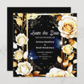 ミニマルフローラウェディング日付カードを保存 セーブザデート (正面/裏面)