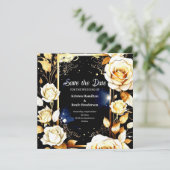 ミニマルフローラウェディング日付カードを保存 セーブザデート (スタンド正面)