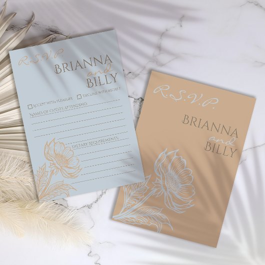 ミニマルフローラウェディングRSVPカード サンキューカード