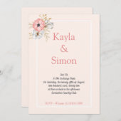 ミニマルフローラウォーターカラー結婚ピーチ 招待状 (正面/裏面)