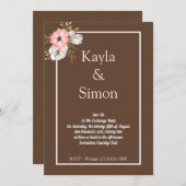 ミニマルフローラウォーター結婚カラーブラウン 招待状 (正面/裏面)