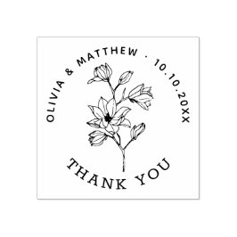ミニマルフローラエレガントな結婚式ありがとう好意 ラバースタンプ