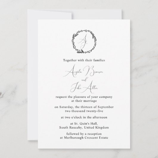 ミニマルフローラエレガント植物単図リース 招待状 (正面)