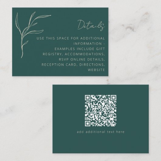 ミニマルフローラグ結婚リーンの詳細QRコード エンクロージャーカード (正面/裏面)