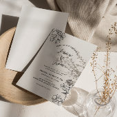 ミニマルフローラスクリプトかわいいハート結婚ズ 招待状