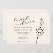 ミニマルフローラスケッチインクリームブライダルシャワー 招待状 (正面/裏面)