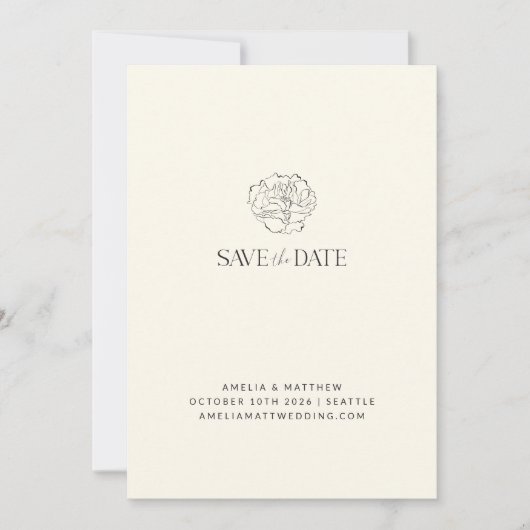 ミニマルフローラスケッチロマンチックアイボリー結婚ズ セーブザデート (正面)