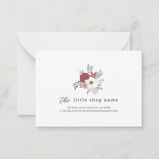 ミニマルフローラスモールビジネスホリデーサンキュー ノートカード (裏面)