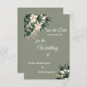 ミニマルフローラセージグリーン日付の保存 セーブザデート (正面/裏面)