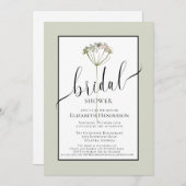 ミニマルフローラセージ緑のスクリプトブライダルシャワー 招待状 (正面/裏面)