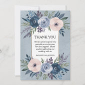 ミニマルフローラダスティー結婚ブルー サンキューカード (正面)