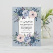 ミニマルフローラダスティー結婚ブルー サンキューカード (スタンド正面)