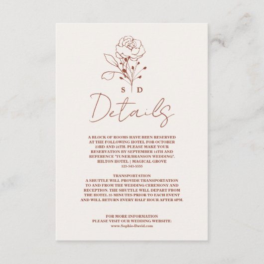 ミニマルフローラテラコッタモノグラム結婚ズ エンクロージャーカード (正面)