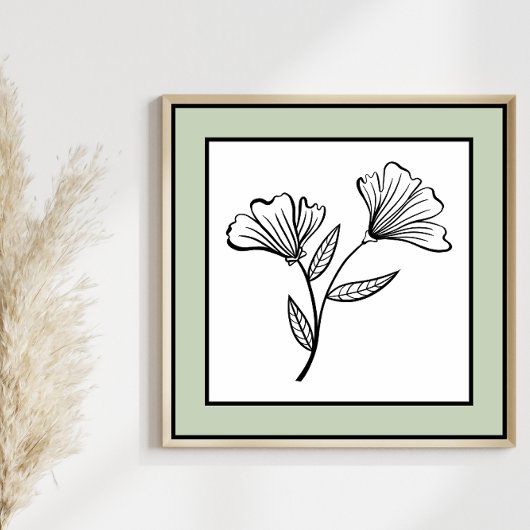 ミニマルフローラデュオ黒い線淡い色の緑縁ど ポスター
