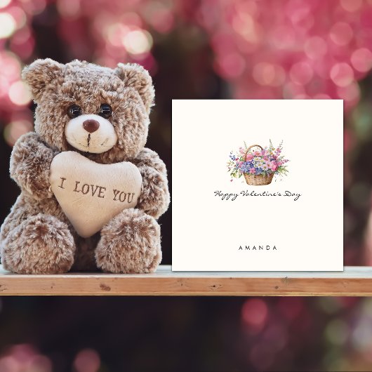 ミニマルフローラバスケットかわいいバレンタインデーのカード 招待状