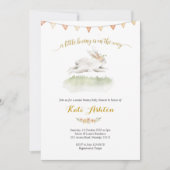 ミニマルフローラバニーがベビーシャワーを浴びる途中 招待状 (正面)