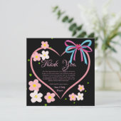 ミニマルフローラピンク&ブラック結婚ズ記念日 サンキューカード (スタンド正面)