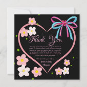 ミニマルフローラピンク&ブラック結婚ズ記念日 サンキューカード (正面)
