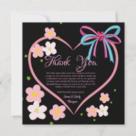 ミニマルフローラピンク&ブラック結婚ズ記念日 サンキューカード