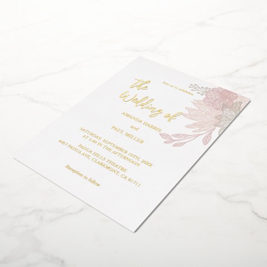 ミニマルフローラフォイル結婚式招待状 箔招待状 (回転した状態)