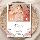 ミニマルフローラフォトファースト誕生日招待状 招待状