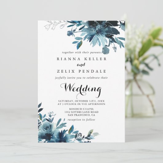 ミニマルフローラフロント&バック結婚式招待状 招待状 (スタンド正面)