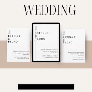 ミニマルフローラブラック&ホワイト結婚式招待状 招待状