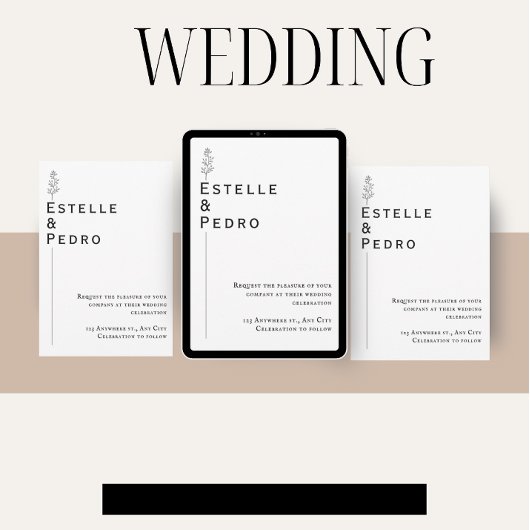 ミニマルフローラブラック&ホワイト結婚式招待状 招待状